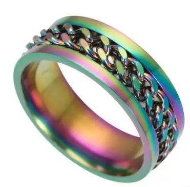 Colourful ADOMANER, модное мужское кольцо из нержавеющей стали, черное кольцо, цепь, Спиннер, серебро, золото, цветные кольца, свадебные женские ювелирные изделия, Прямая поставка - Цвет основного камня: Colourful