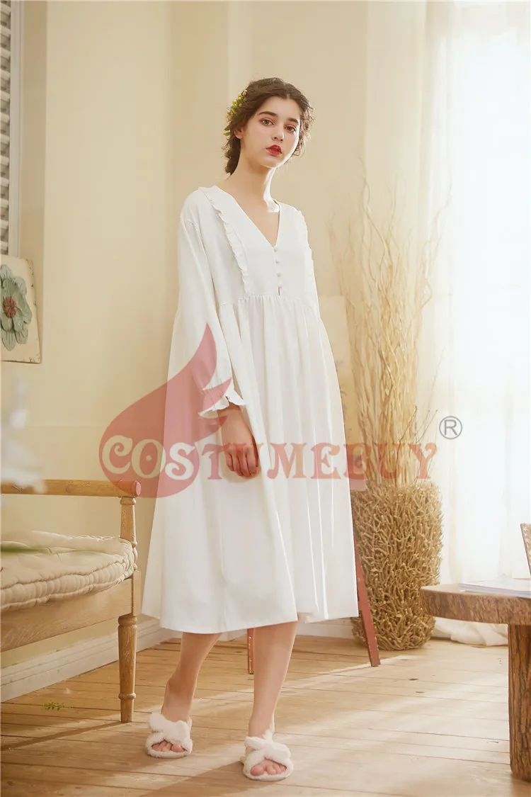 Costumebuy для женщин ренессанс средневековый косплей платье принцессы белое платье винтажные домашние платья ночная рубашка пижамы с длинным рукавом