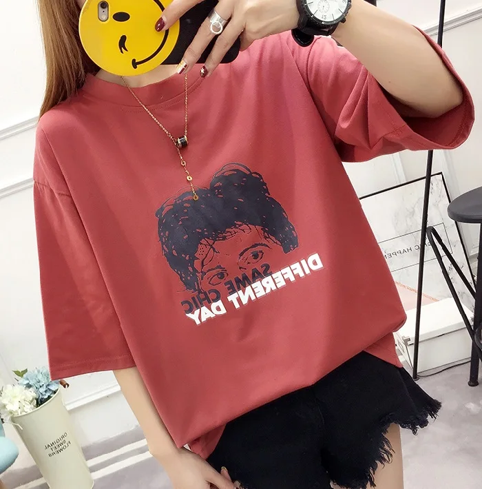 L &amp Y характер печати над Размеры d футболка лето Vestido Эйнштейн пуловер О-образным