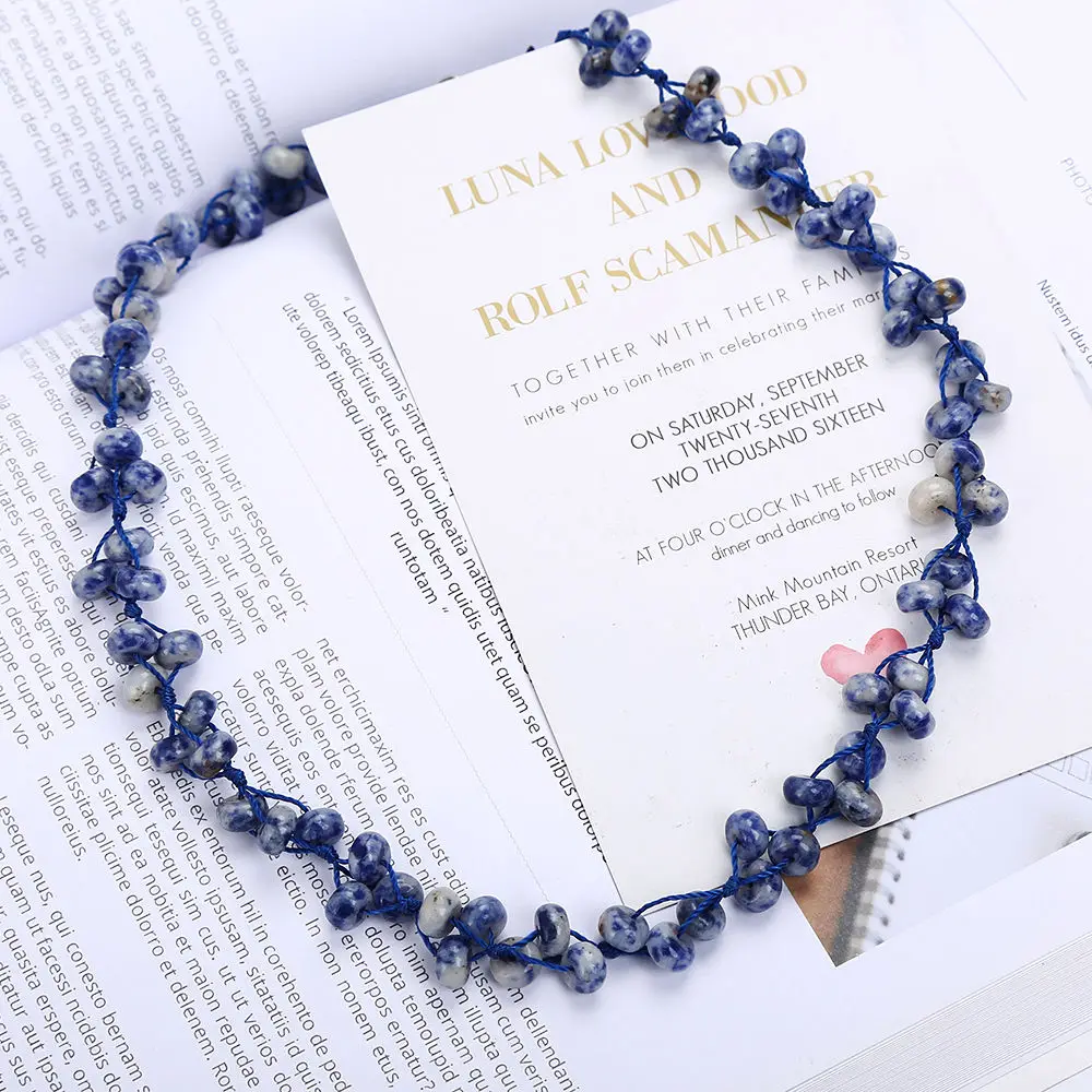 Yumten Blue Veinstone Тканое ожерелье из натурального камня с кристаллами Женская цепочка