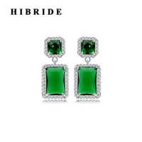 hibride fashion square green cubic zirconia pendant earrings for women wedding jewelry crystal boucle doreille e 321