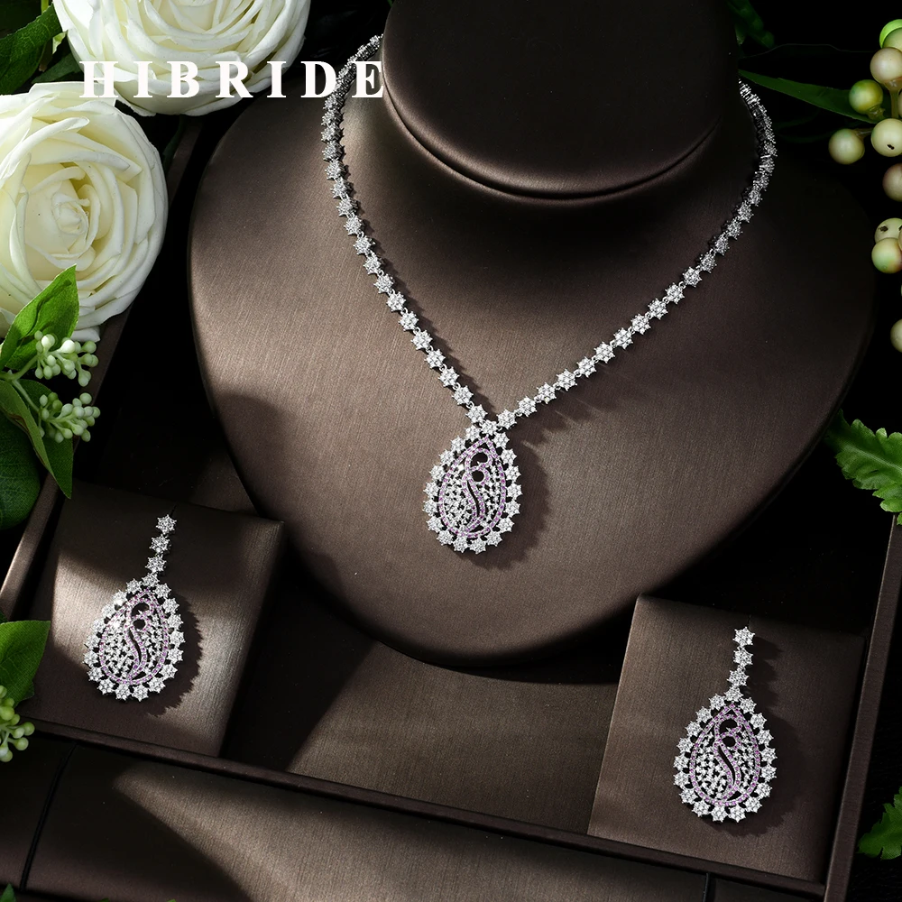 HIBRIDE Classic Micro Paved AAA Cubic Zirconia Jewelry Set Necklace Earring Set for Women Party Jewelry Accessories N-1000