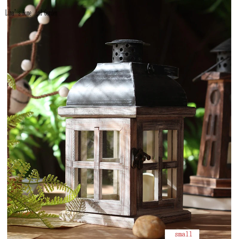 

small vintage handmade candle holder wooden lanterns