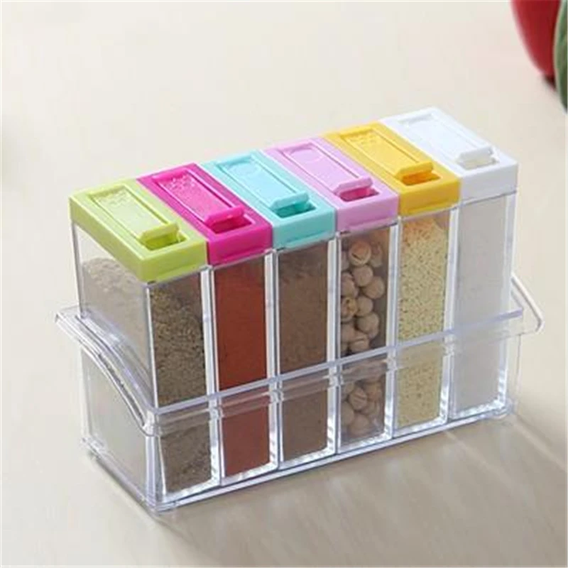 Hot Sale Seasoning Rack Spice 6 Pieces Acrylic Box Storage Container Condiment Jars Kitchen Accessories ZH-104040 | Дом и сад
