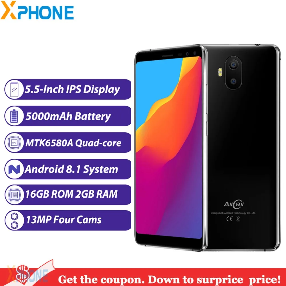 AllCall S1 смартфон с 5 дюймовым дисплеем четырёхъядерным процессором MTK6580A ОЗУ 2 Гб
