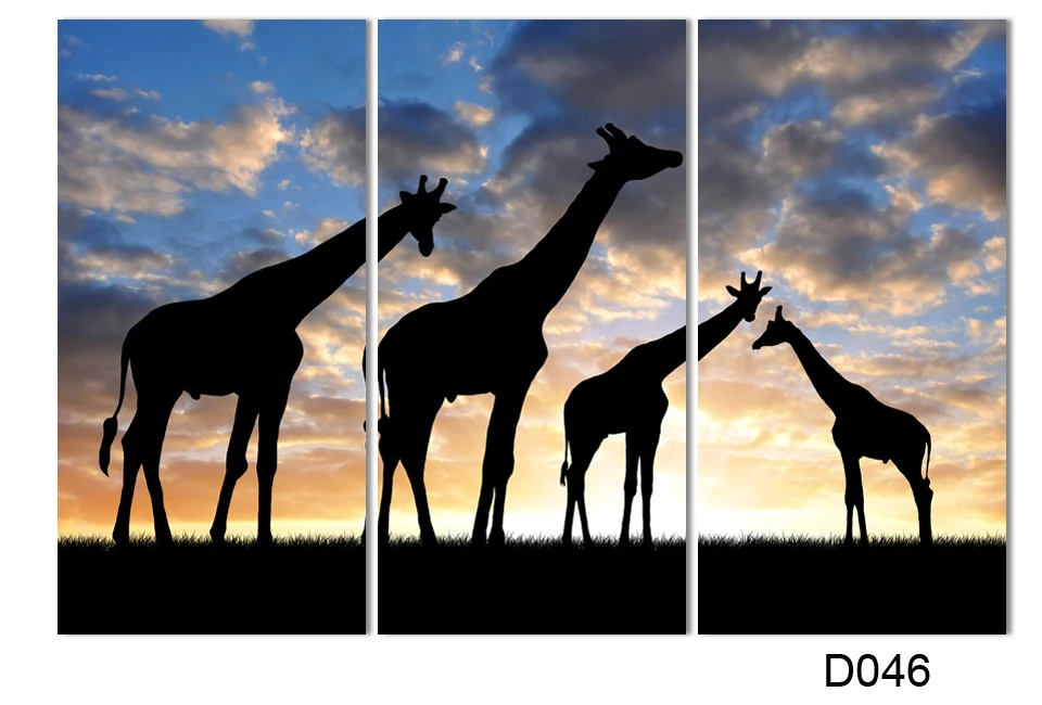 

3pcs /set Abstract African Landscape Animal Giraffe Wall Art Painting On Canvas silhouette Picture Modern Home Decor Set