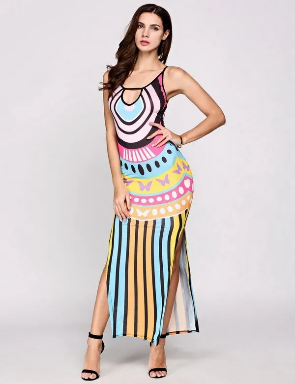 Сексуальная печатных тонкий летнее платье без рукавов Холтер воротник