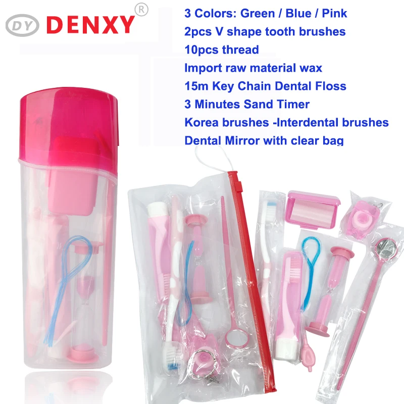 Denxy 6 коробок для здоровья, стоматологический ортодонтический Набор для путешествий, Ортодонтическая V зубная щетка, стоматологическое зеркало, уход за воском, стоматологический кронштейн