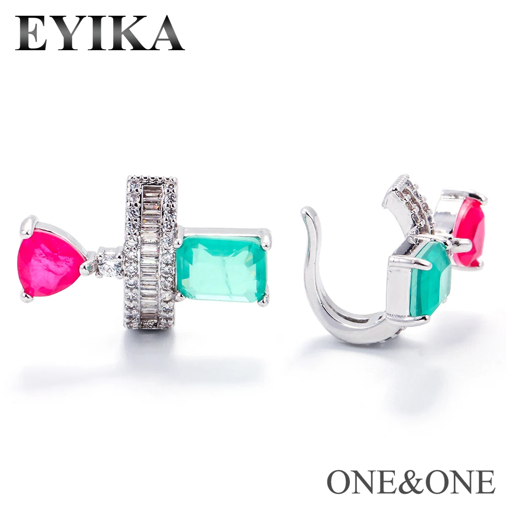 EYIKA, новинка, женские серьги-клипсы с орнаментом для ушей, имитация сережек, 15x22 мм, сплав кристаллов, смешанные цвета, Женские Простые ювелирные изделия