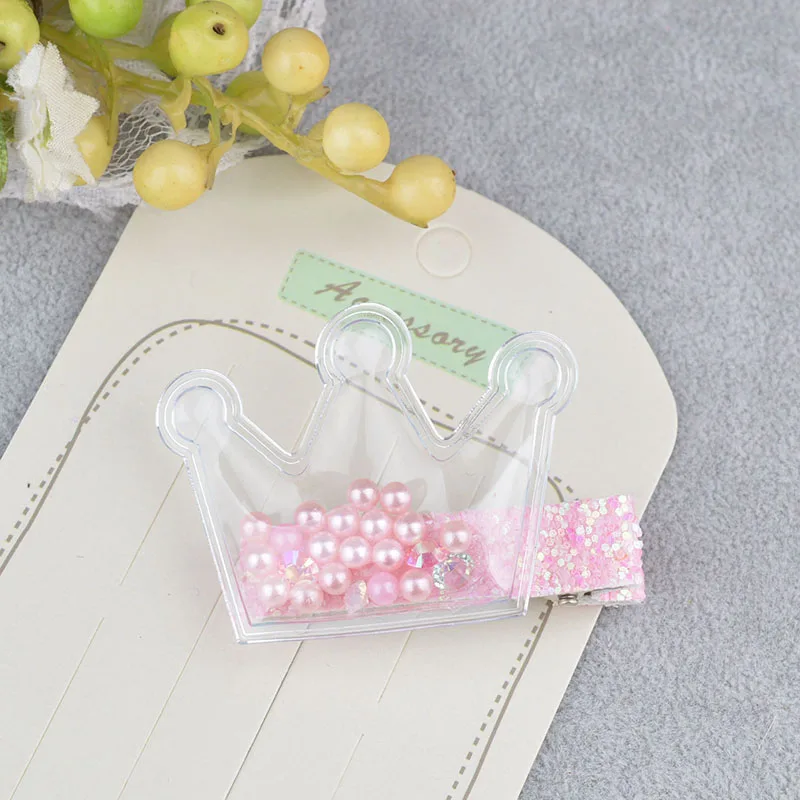 Crown Beads Pink Новые прозрачные ПУ с красочными блестками звезды дети заколки для волос Дети звезды прекрасная Корона шпилька девушки аксессуары для волос - Цвет: Crown Beads Pink