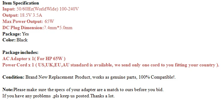 Адаптер переменного тока зарядное устройство для hp Compaq 6530b 6531s 6535b 6535s 6710b 6715b 6715s 6730b 6730s 6735b 6735s шнур питания для ноутбука 65W