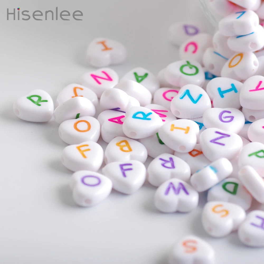 Цветные шрифты Hisenlee 4x11 мм 100 шт. акриловые белые в форме сердца случайная упаковка
