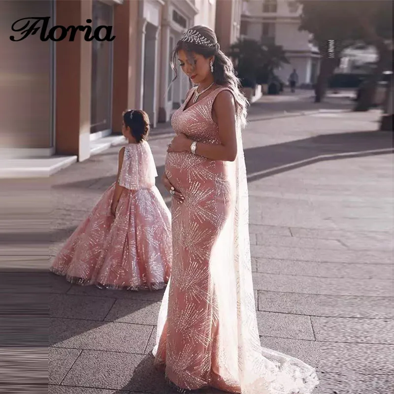 Pregnant dress Блестящие Розовые платья для девочек с цветочным узором для свадьбы элегантное Пышное Бальное платье праздничное платье для детей Платье для первого причастия и платье для беременных - Цвет: Pregnant dress