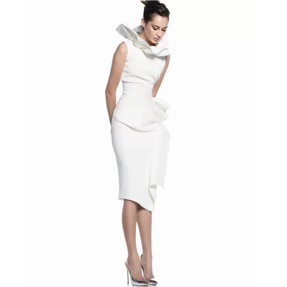 

Женское платье из двух предметов, белое платье без рукавов на молнии с оборками, праздвечерние чное платье знаменитости, лето 2019