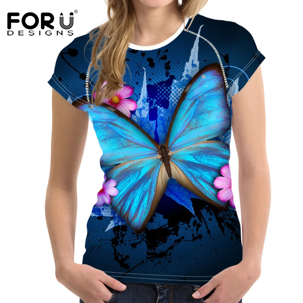 FORUDESIGNS/3D бабочка футболка с принтом женская летняя обувь нового дизайна для