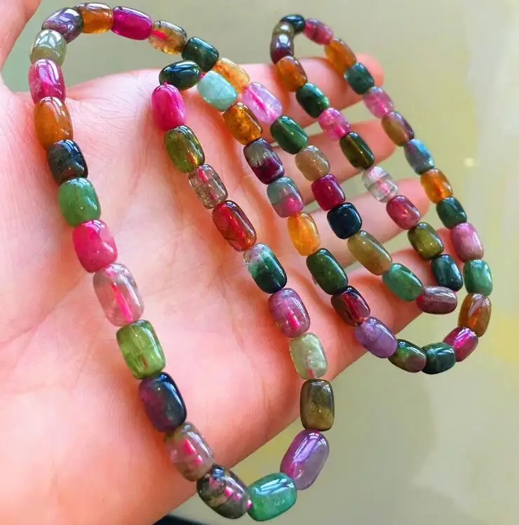 

Fine jewelry Free Shipping Natural Colorful Tourmaline Crystal Clear Round Beads Bracelet AAAAA