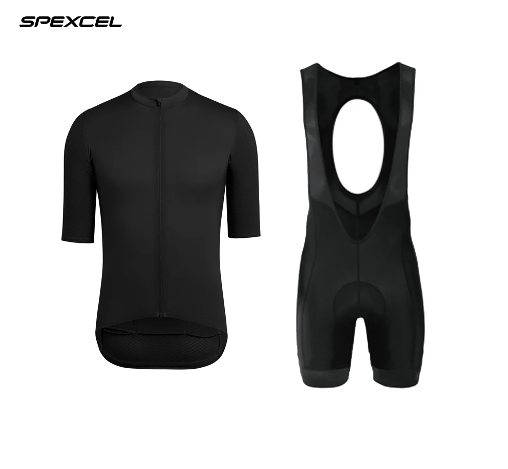 SPEXCEL PRO TEAM AERO велосипедная майка и шорты на лямках для гонок, Италия, Мити, ткань Джерси, высокое качество, комплект на лямках для длительной езды - Цвет: Black bib set