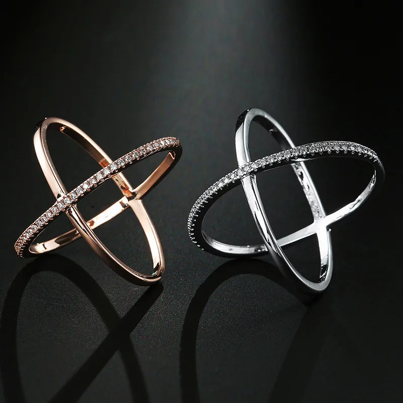 Женское кольцо с фианитом YOBEST розовое золото вечерние кольца большим крестом