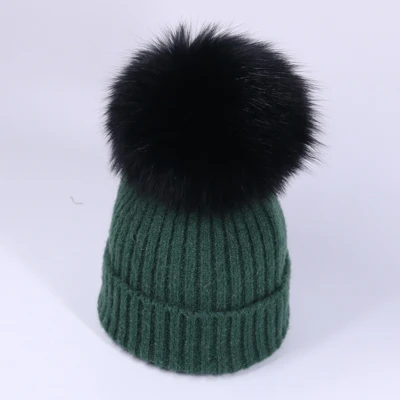 Green - Hat YWMQFUR зимние теплые наборы шапка с шарфом для женщин однотонная винтажная вязаная Дамская шапка Skullies с лисьим меховым шариком женские шапочки шапки шарфы - Цвет: Green - Hat