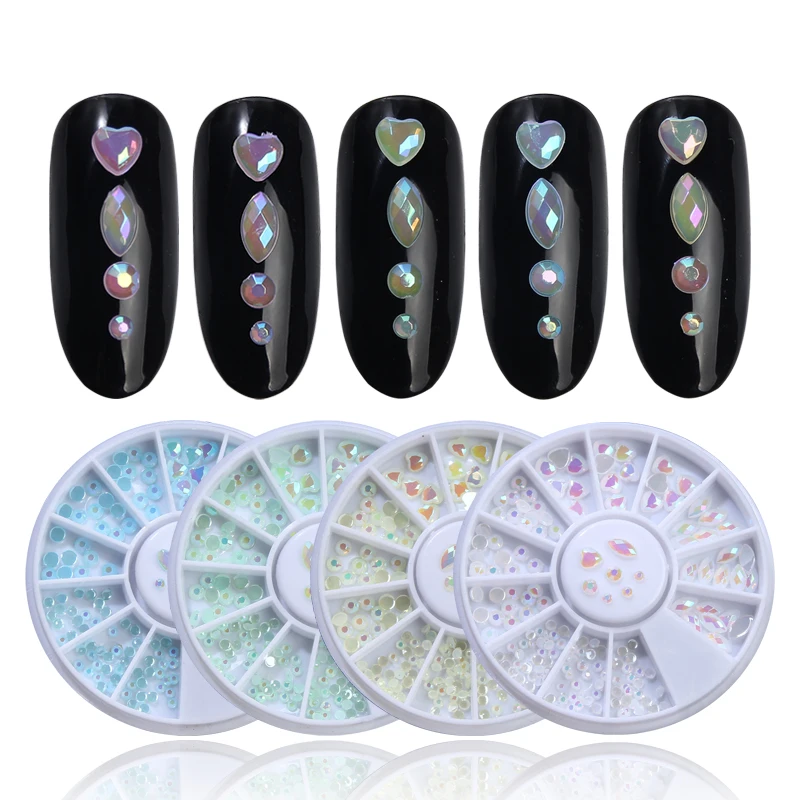 ELESSICAL Конфеты Красочные Стразы для ногтей в колесе плоские сердечки 3D акриловые