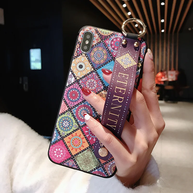 3D рельефный винтажный цветочный ремешок повязка на руку чехол для iPhone X XR XS Max Finger