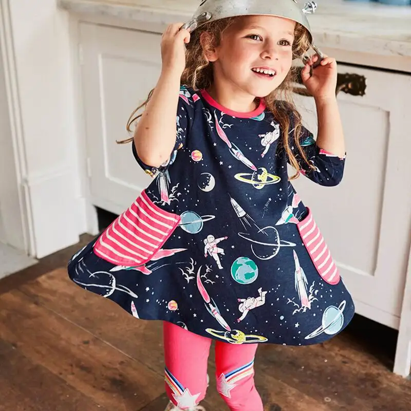 Little maven/2-7Years осень планета Дети для девочек детские осенние комплекты одежды для девочек, изысканные наряды для малышей, костюм с платьем - Цвет: Z0002 navy blue