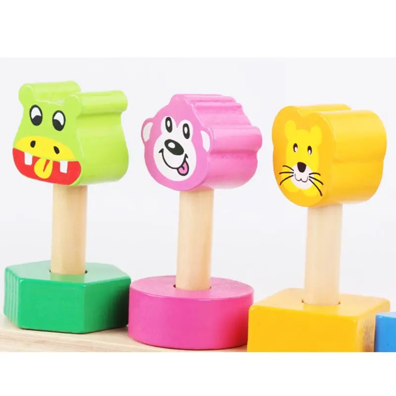 Деревянные животные мультфильм баланс луча игра игрушка укладки геометрические блоки башня образовательные головоломки для малышей игрушки