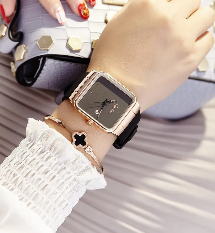 Брендовые женские часы, женские силиконовые квадратные часы reloj mujer, роскошные нарядные часы, женские кварцевые наручные часы из розового золота, Montre Femme