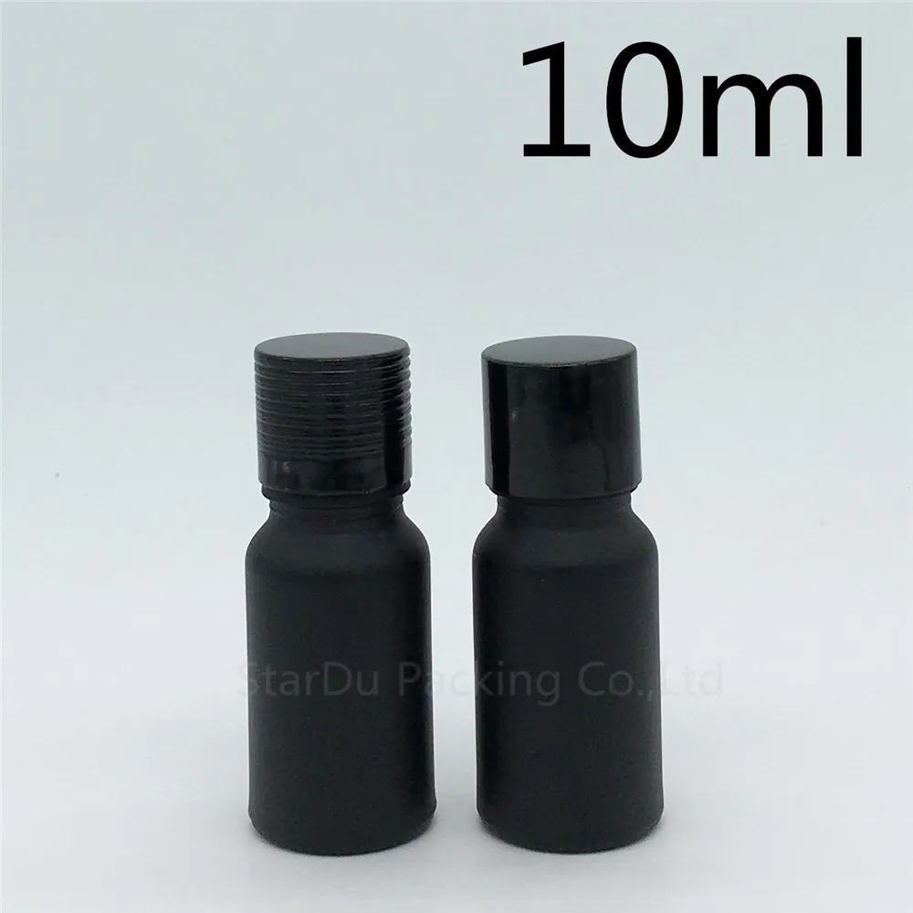 

Free Shipping 10pcs 10ML Black Frosted Glass Bottle Vials Essential Oil Bottle With Black Screw Cap 10cc Perfume Bottles