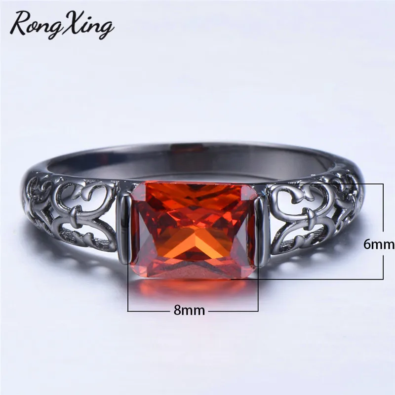 RongXing античные полые прямоугольные кольца для мужчин и женщин с красным/зеленым
