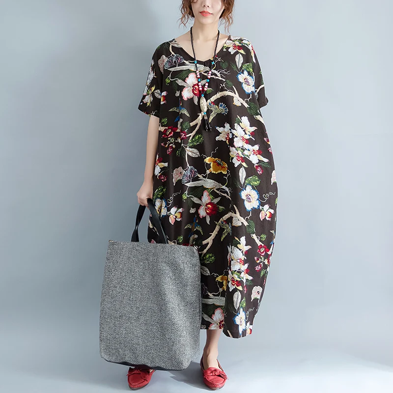 Vestido 3XL 4XL 5XL 6XL 7XL летнее женское платье Этническая Стиль цветок печати Винтаж v