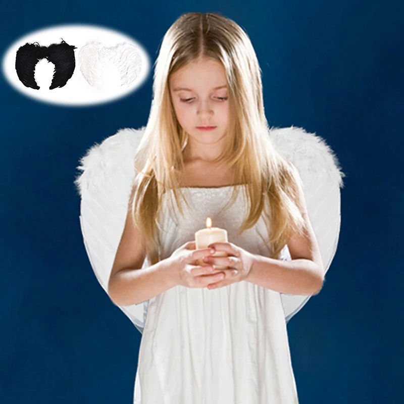 4 размера черно-белые цвета крылья феи-ангела с перьями ночное платье костюм
