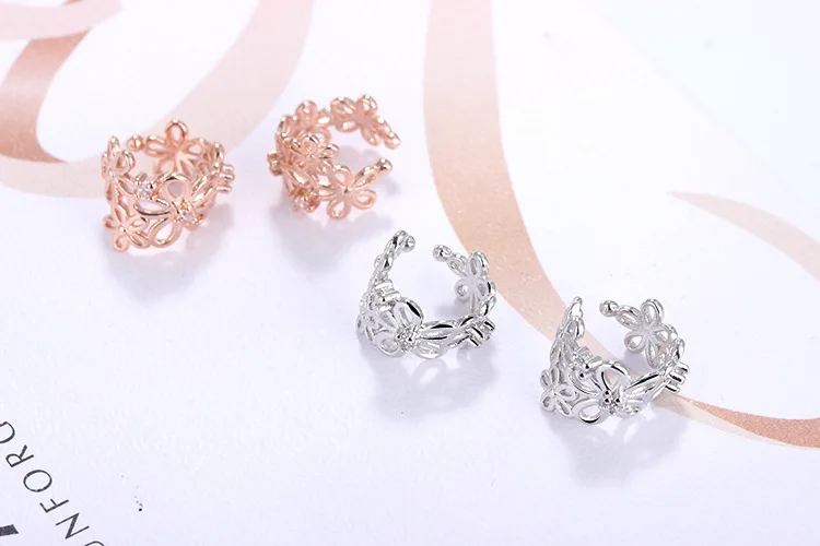 Женские серьги-клипсы с розовым цветком RUOYE золотистые сережки серебристым