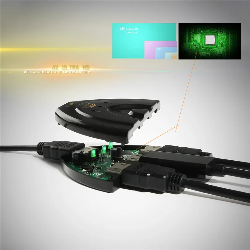 NewBEP высококачественный позолоченный 3 порта HDMI 4K x 2K переключатель входа 1 выход