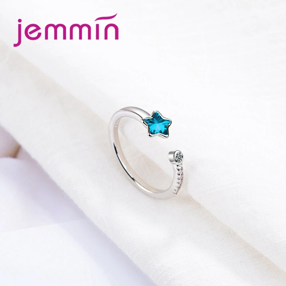 New Fashion Luxury 925 Sterling Silver Blue Crystal Zircon Female Simple Adjuatable Rings For Women Dress Party | Украшения и