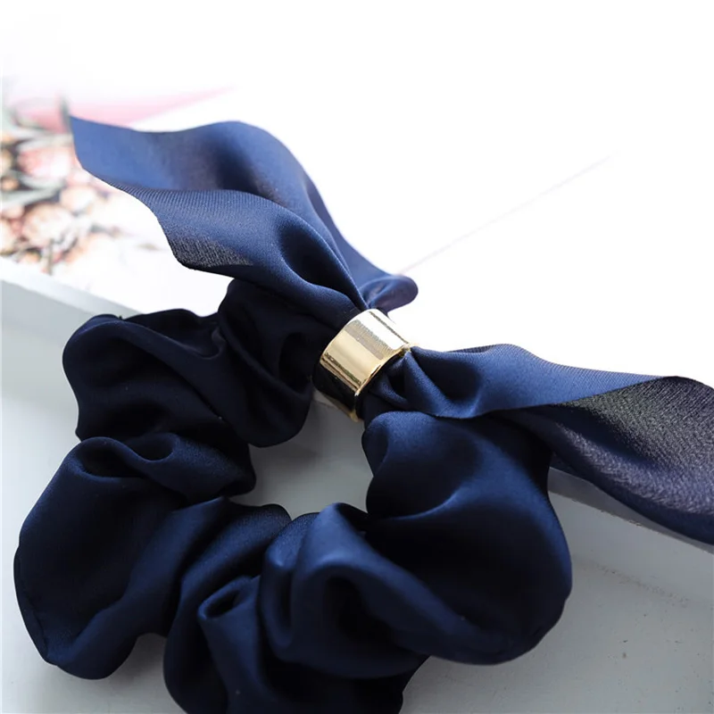 Однотонные атласные резинки с ушками кролика эластичные для волос женщин