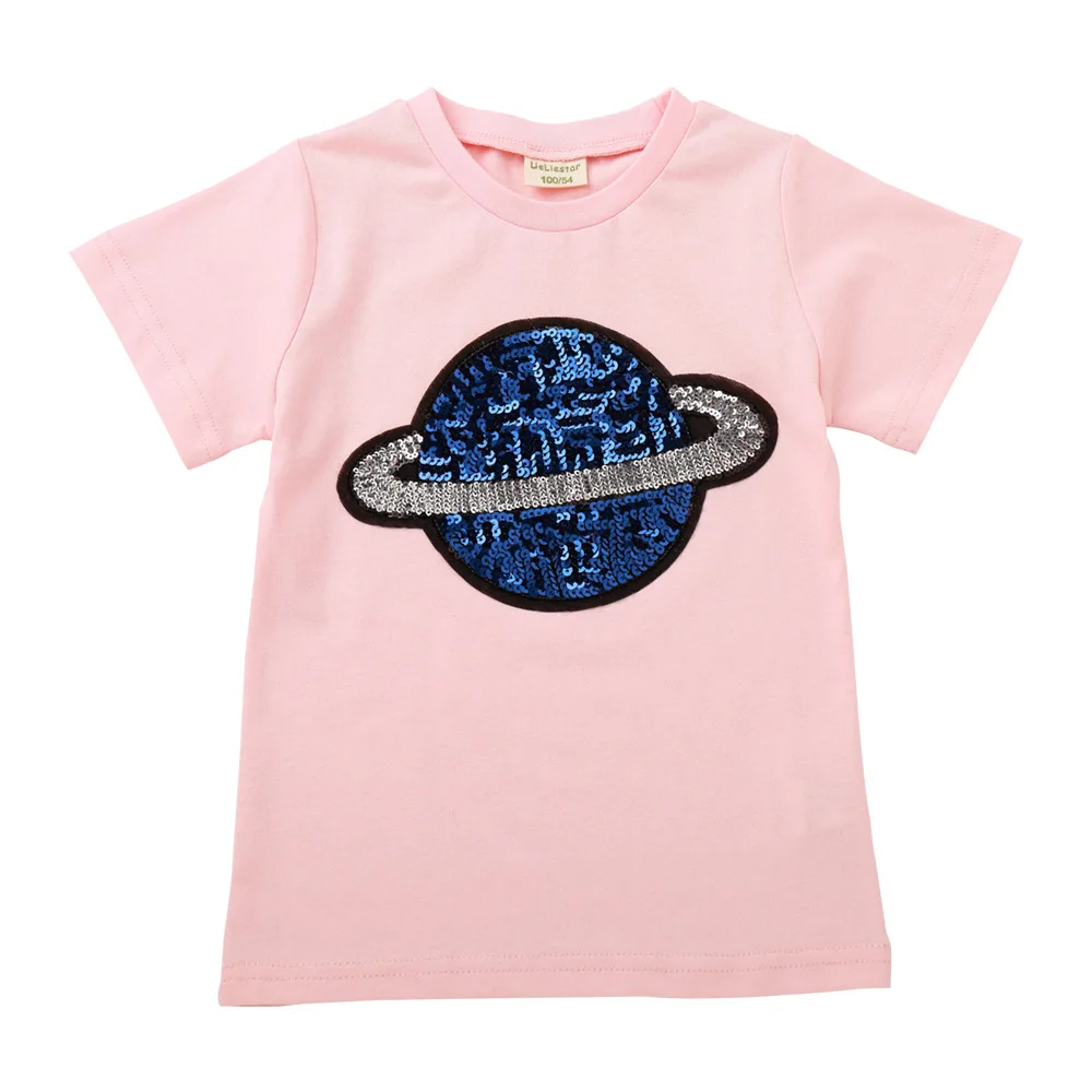 Новая летняя детская футболка с принтом Sequins Planet модная короткими рукавами и