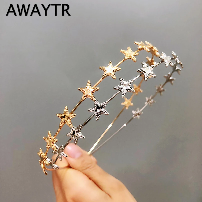 

AWAYTR Fashion Gold Sliver Metal Star Hairband for Women Sweet Wedding Hair Accessories Tiara Elegant Girls Headband Headwear