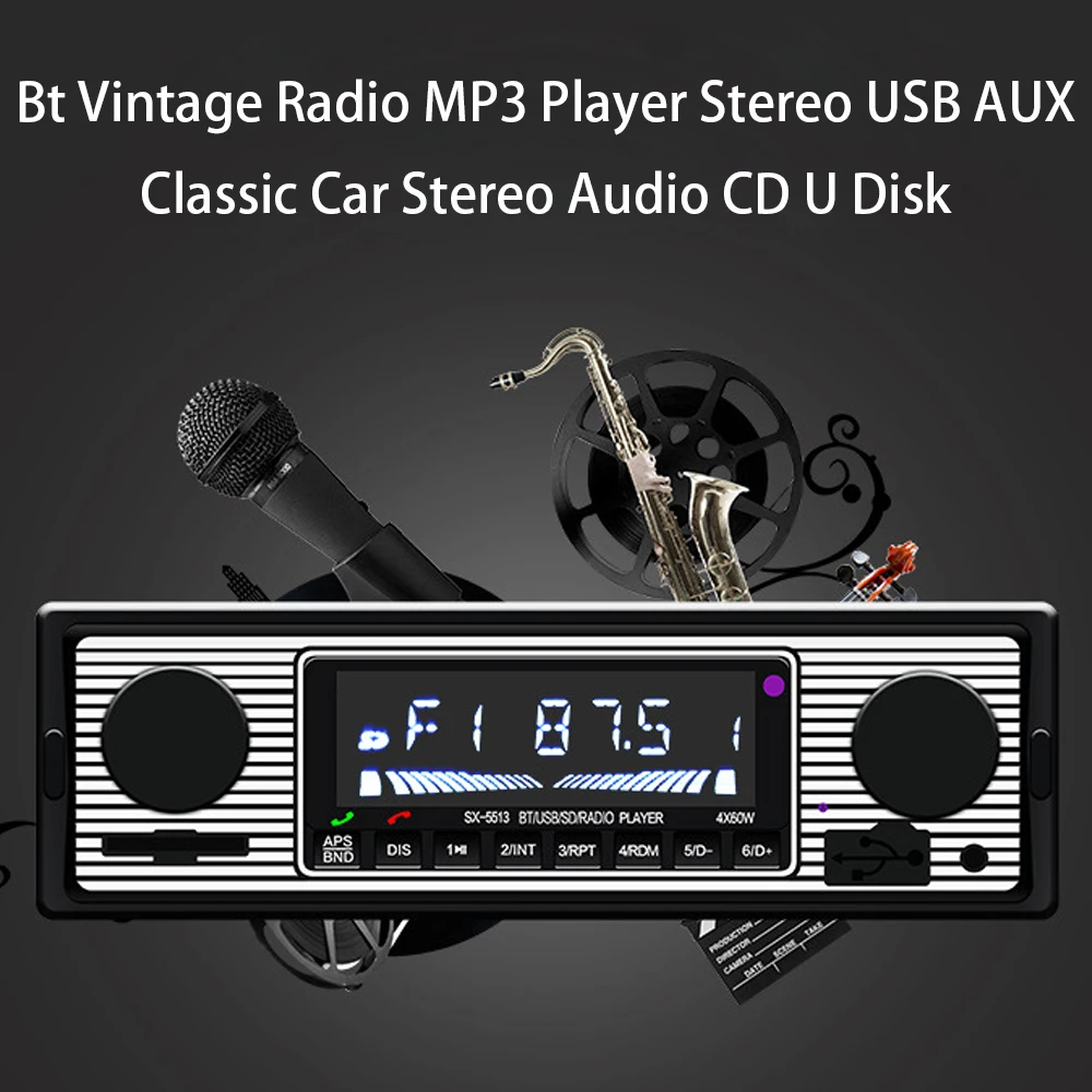 Винтажное Радио Bt mp3 плеер стерео USB AUX Классическая автомобильная стереосистема U