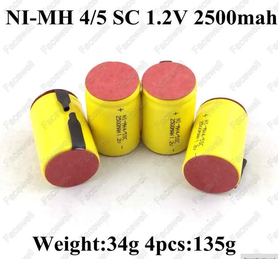 10 шт. 1 2 в 2500 мАч 4/5 subc sub c sc nimh аккумуляторы 12 В батарея Ni MH bateria recargable 4/5sc|sc nimh|12v