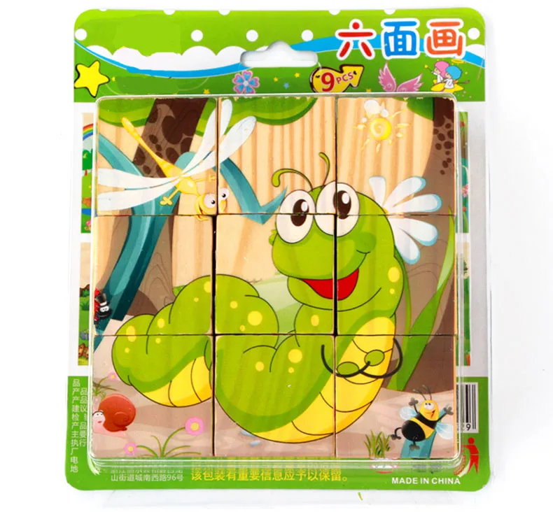 insect series SLPF деревянные 9 частей шесть сторон Рисование 3d головоломка стоячие строительные игрушки для детей раннего возраста развивающие горячая Распродажа D08 - Цвет: insect series