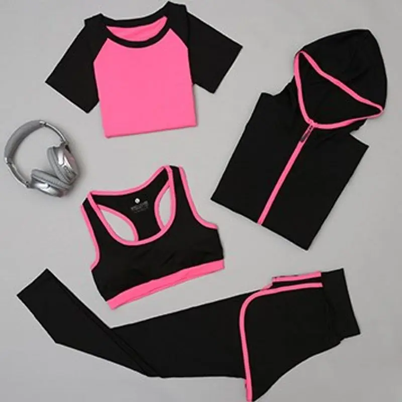hot pink Женский спортивный набор для бега горячий для спортзала бега спорта костюм эластичная одежда для фитнеса Беговая Спортивная одежда для фитнеса спортивный костюм s 2XL - Цвет: hot pink