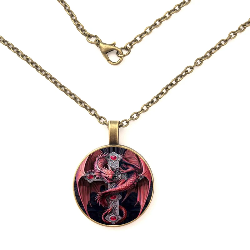 Новая мода дракон меч Фото Кулон ожерелье ювелирные изделия купольная Длинная