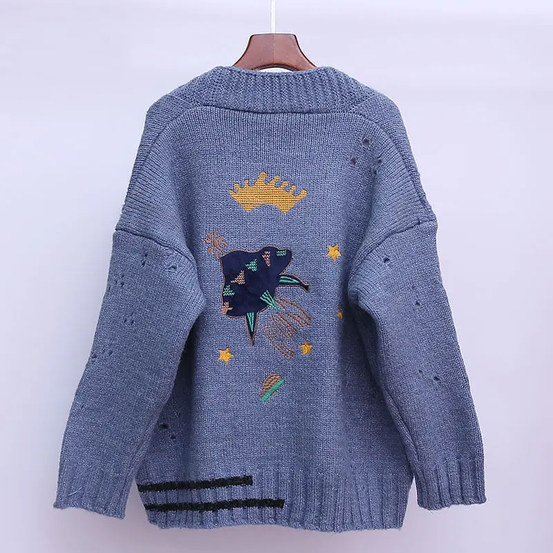 Женское шерстяное пальто с вышивкой свободное короткое длинными рукавами