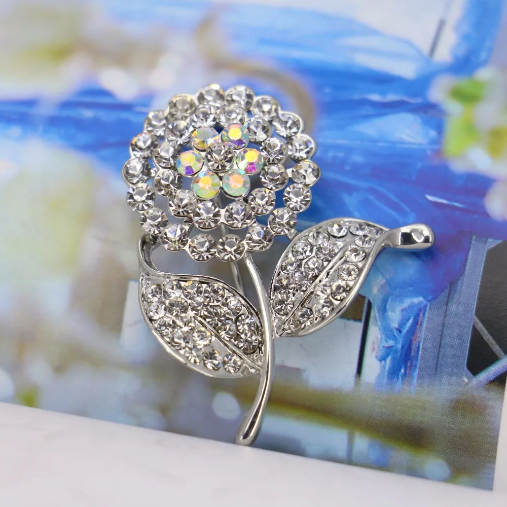 Брошь в виде подсолнуха с кристаллами 31x38 мм|rhinestone brooch|brooches glassbrooch crystal |