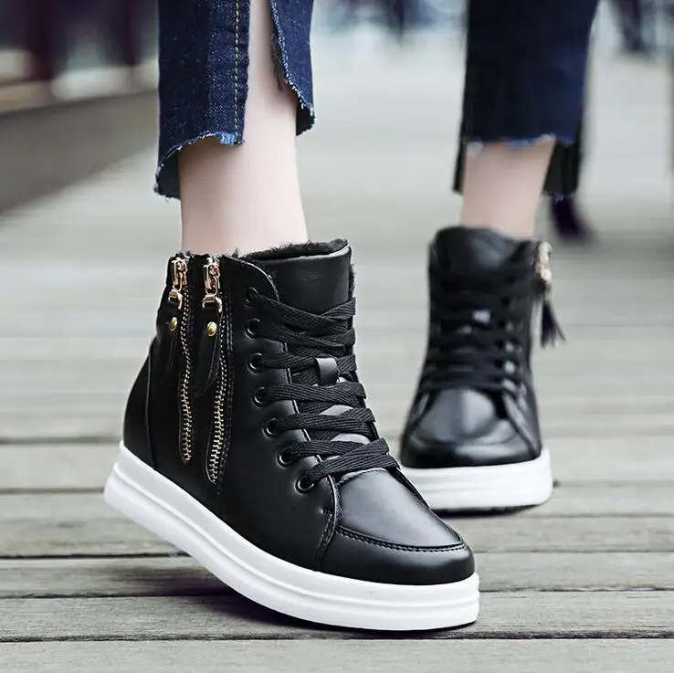 Новый Для женщин повседневные туфли на плоской подошве с высоким берцем шнуровке