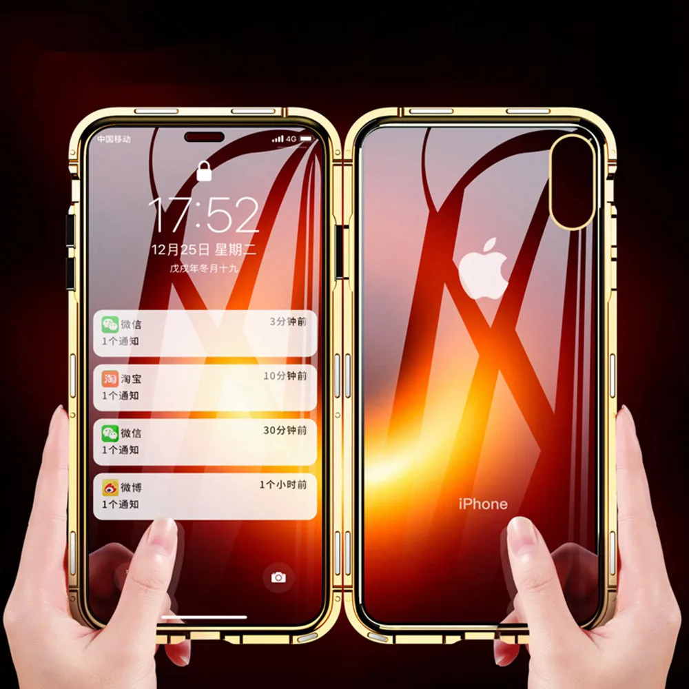 Магнитная Адсорбция Металла Чехол для iPhone XS MAX X XR 8 7 плюс 6 6s чехол двухсторонняя