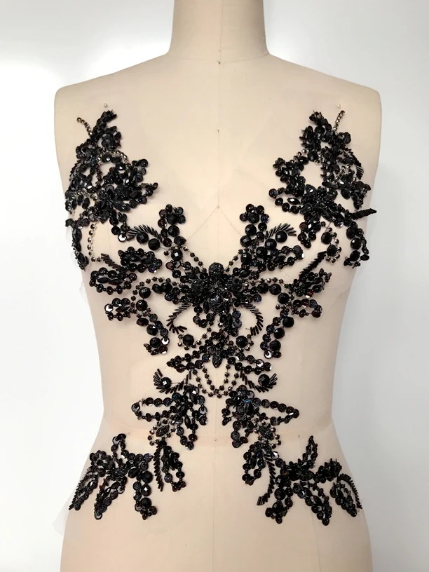 38*21 см ручной работы черный кристалл патчи отделка пришить стразы аппликация для платья аксессуары