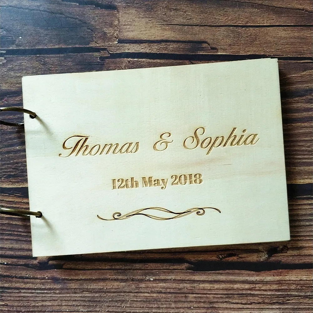 

Personalized Wedding Concise Guest Book Rustic Name Date Guestbook Album Custom Wood Engagement Anniversary Gift Memory Book