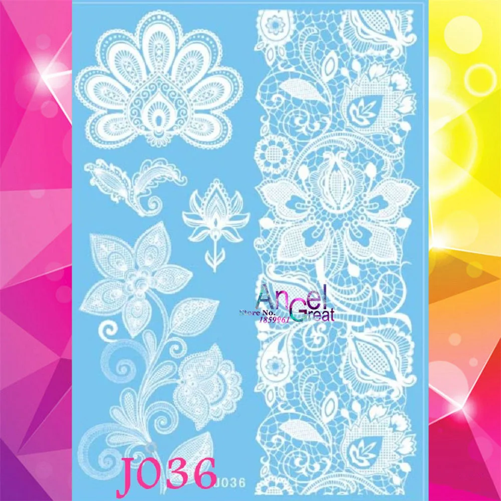 

1PC Amazing Flower Designs Henna Tattoo Paste Body Art Sleeve Arm Tattoo AJ036 Fake Wedding Tatoo Bracelet White Lace Big Size